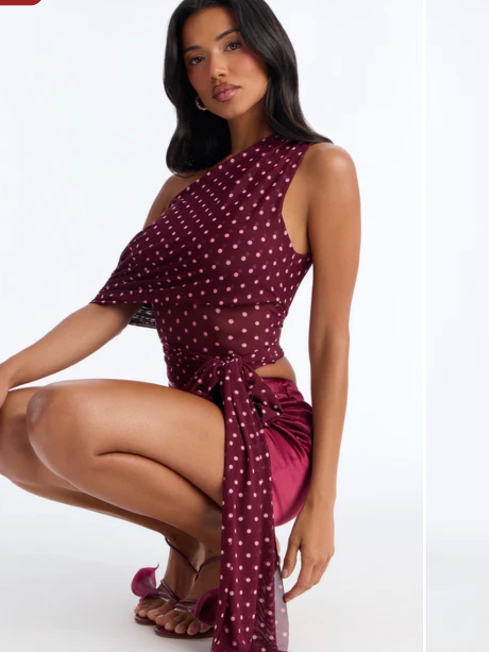 Burgundy polka dot wrap top